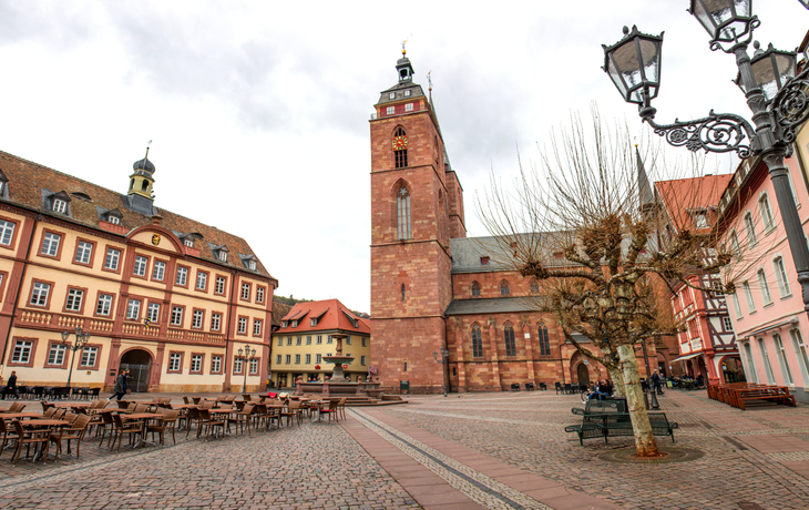 Historisches Rathaus und Stiftskirche am Marktplatz in Neustadt an der Weinstraße 